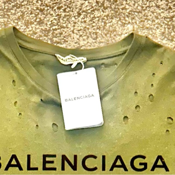 Balenciaga Olive Distressed Short Sleeve Tee (Brand New Never been worn tag on)